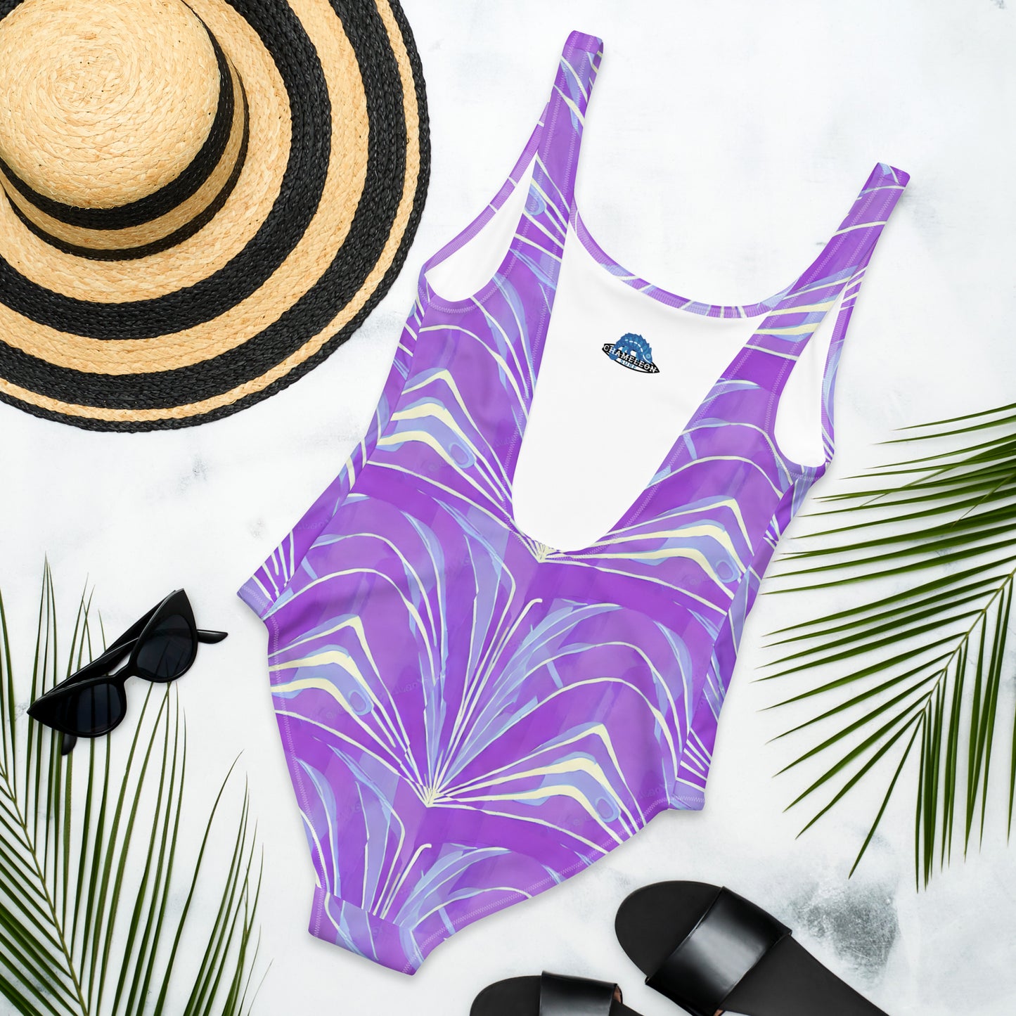 Art Deco Purple White One-Piece Swimsuit