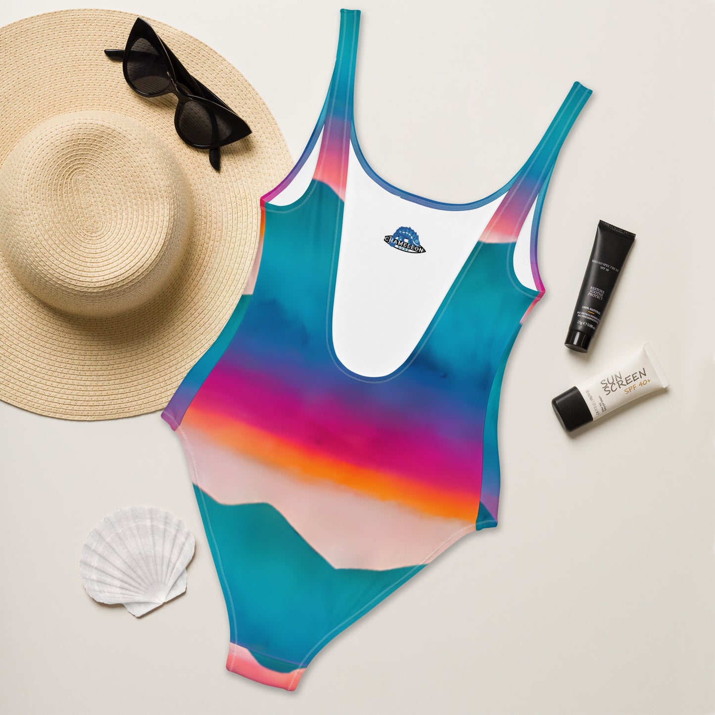 Pink Sunset Blue Mountains One-Piece Swimsuit