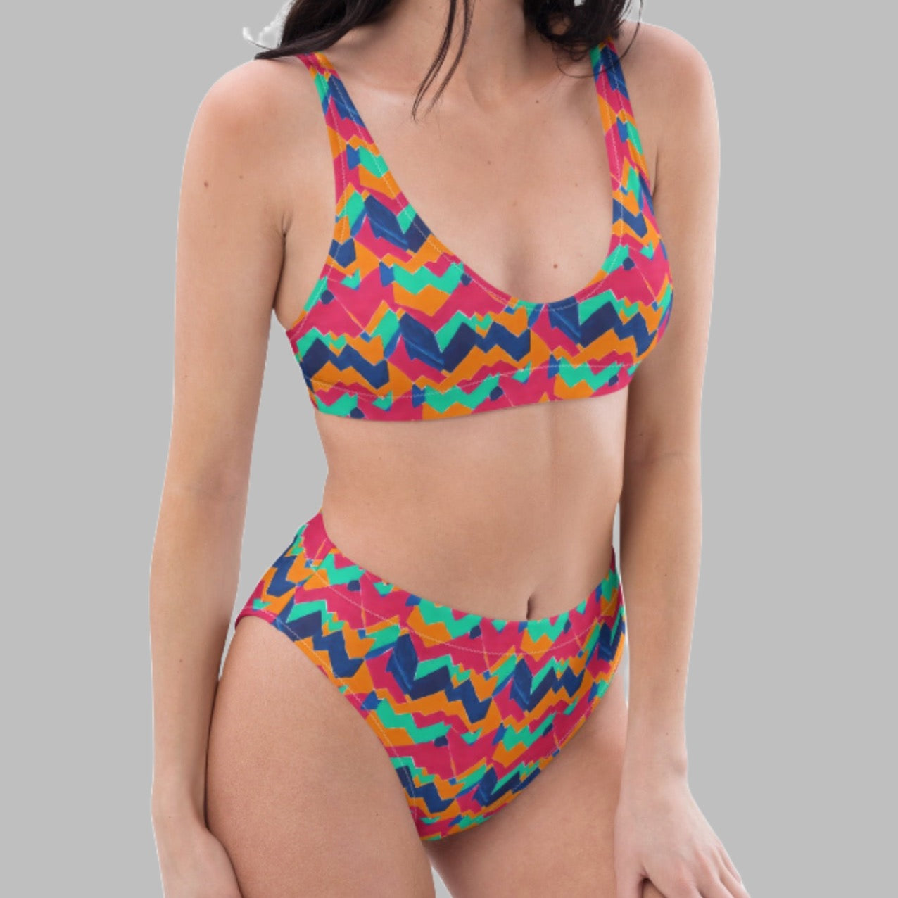 Chevron Brilliant Colors High-Waisted Bikini