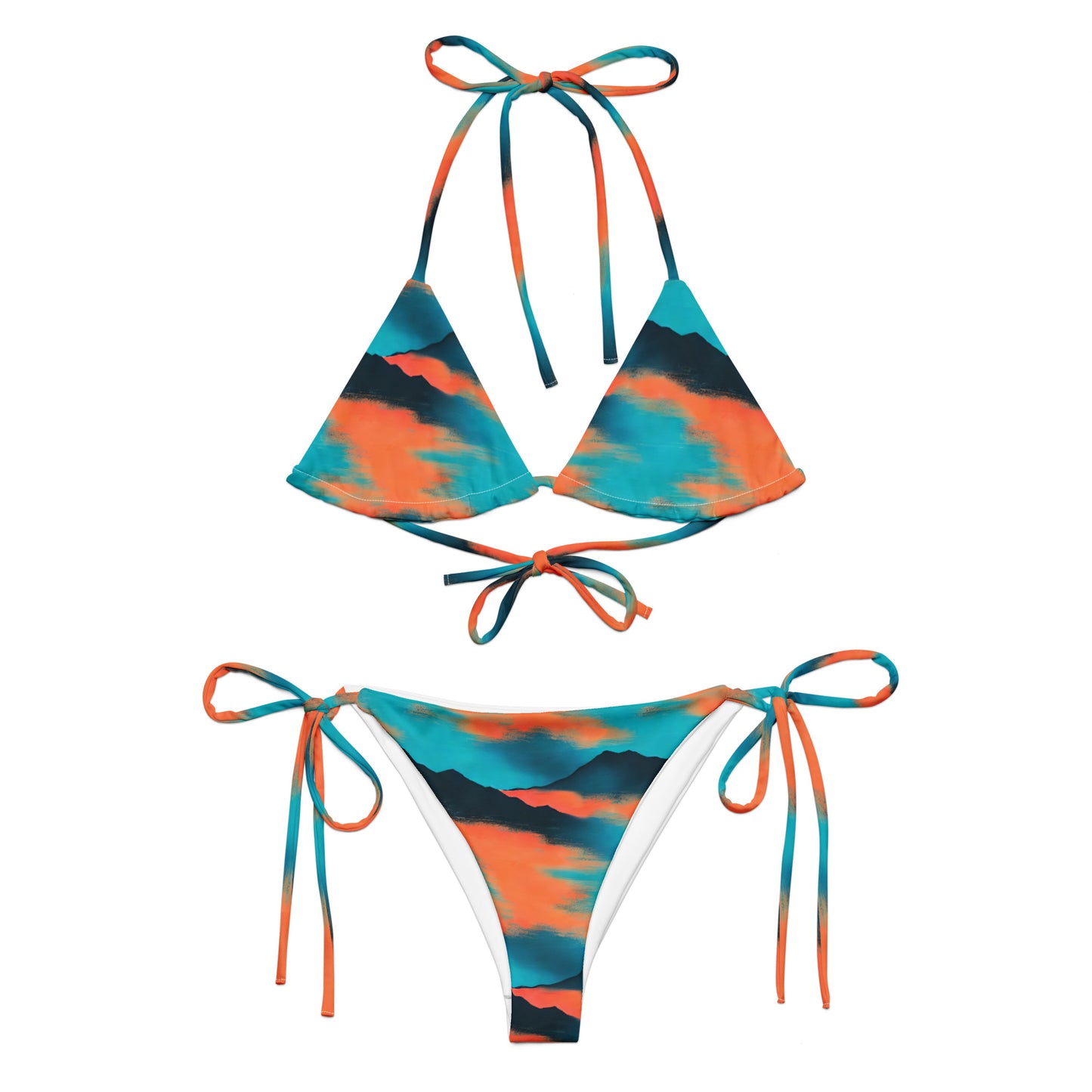 Orange Sunset Blue Mountains Sky String Bikini