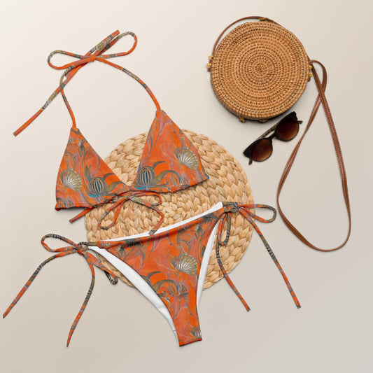 Art Deco Orange Shell String Bikini