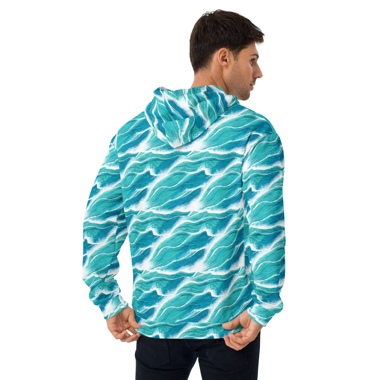 Turquoise White Waves Beach Hoodie Cozy Sweatshirt