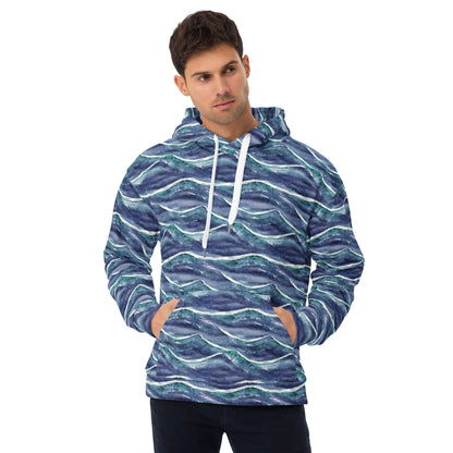 Blue White Waves Beach Hoodie Cozy Sweatshirt