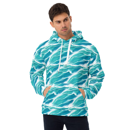Turquoise White Waves Beach Hoodie Cozy Sweatshirt