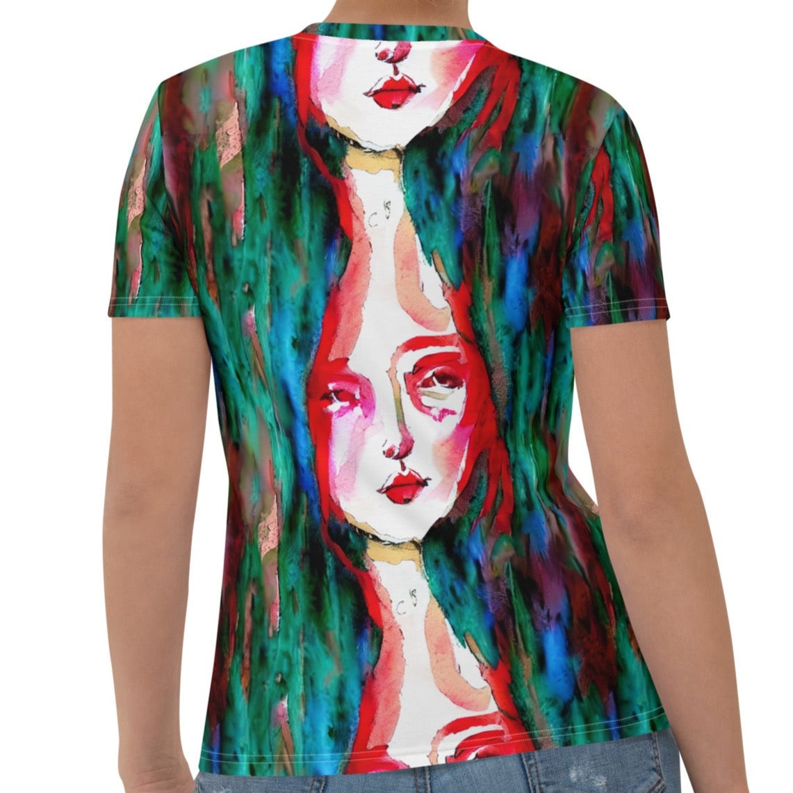 Red Goddess Under Water Watercolor Women's T-Shirt