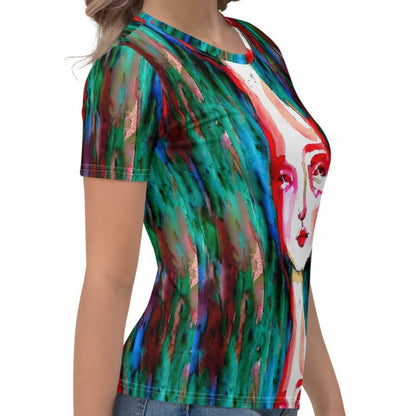 Red Goddess Under Water Watercolor Women's T-Shirt