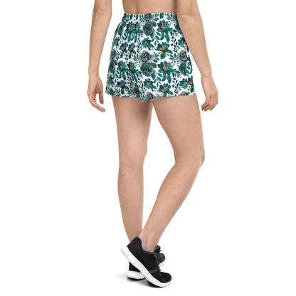 Green Floral White Women’s Athletic Shorts