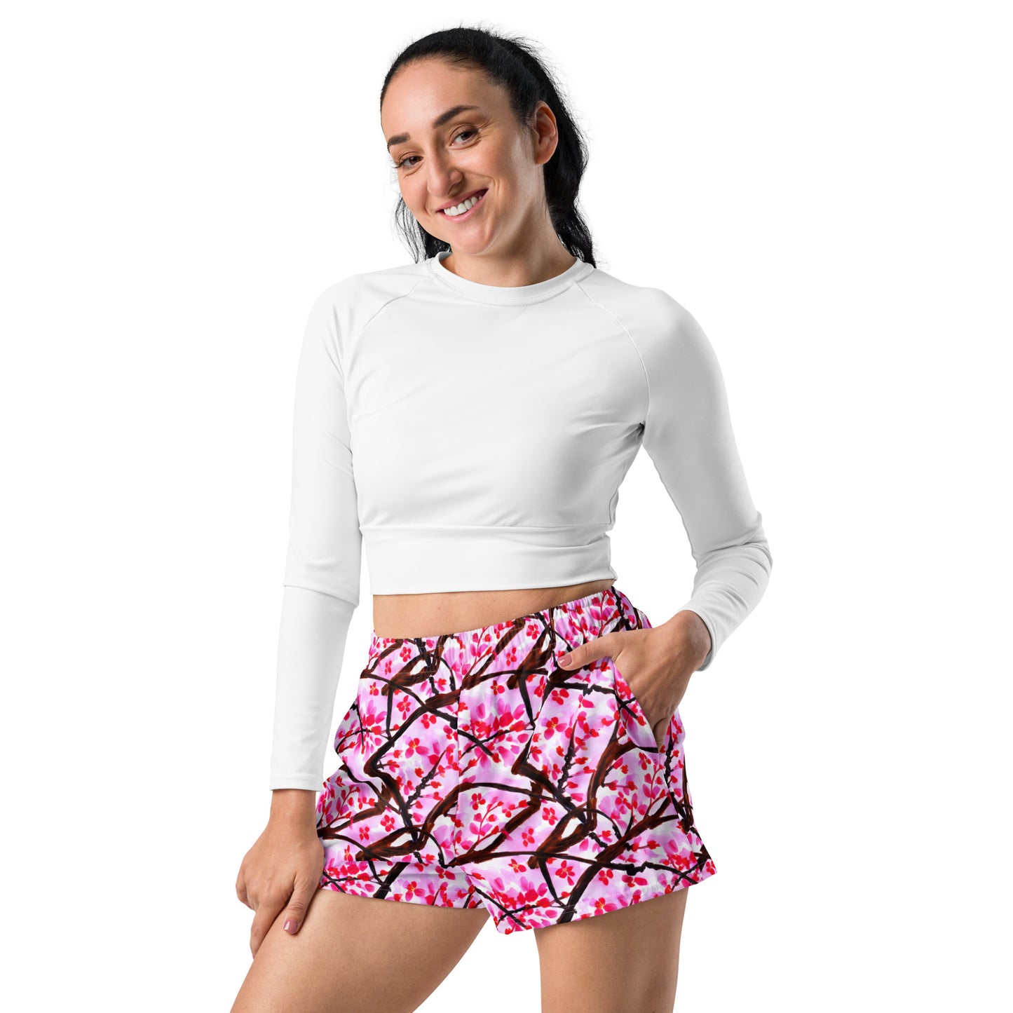 Pink Cherry Blossoms Women’s Athletic Shorts