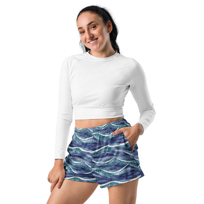 Blue White Waves Women’s Athletic Shorts
