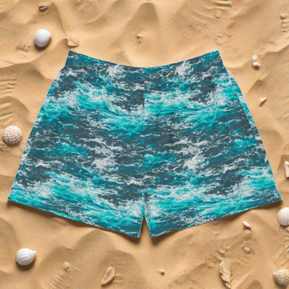 Teal Grey Waves Women’s Athletic Shorts