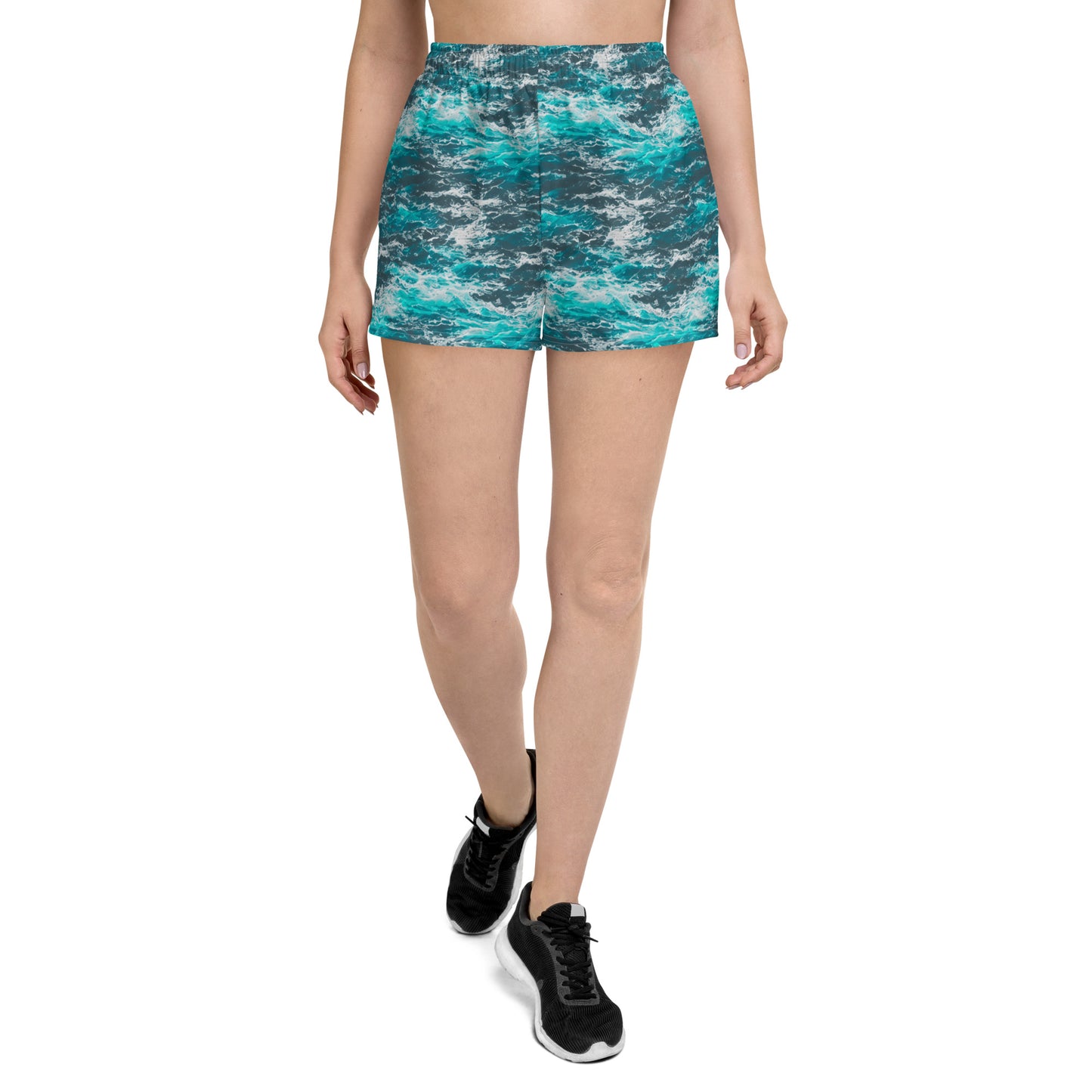 Teal Grey Waves Women’s Athletic Shorts