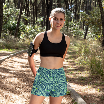 Green Blue Palm Frond Women’s Athletic Shorts