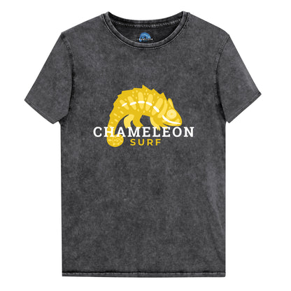 Yellow Chameleon Surf Logo Acid Wash Denim T-Shirt