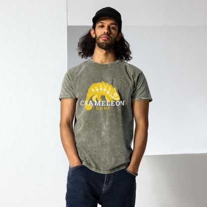 Yellow Chameleon Surf Logo Acid Wash Denim T-Shirt