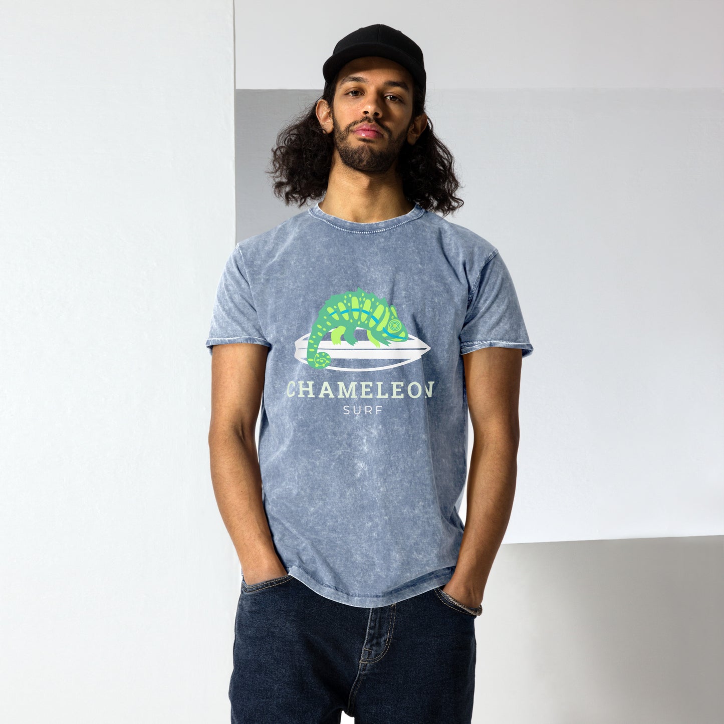 Green Chameleon Surf Men's Acid Wash Denim T-Shirt