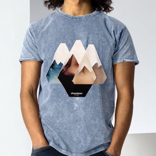 Geo Mountain Scape Acid Wash Denim Men's T-Shirt