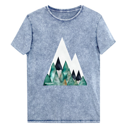 White Peak Green Mountains Acid Wash Denim Women's T-Shirt