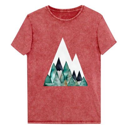 White Peak Green Mountains Acid Wash Denim Men's T-Shirt