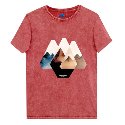 Geo Mountain Scape Acid Wash Denim Men's T-Shirt