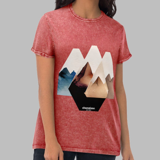 Geo Mountain Scape Acid Wash Denim Women's T-Shirt