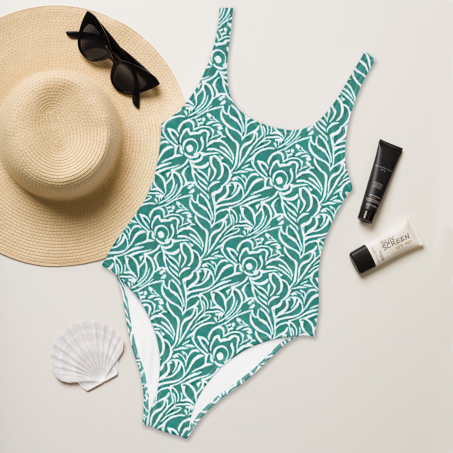 Green Jungle Flowers One-Piece Swimsuit