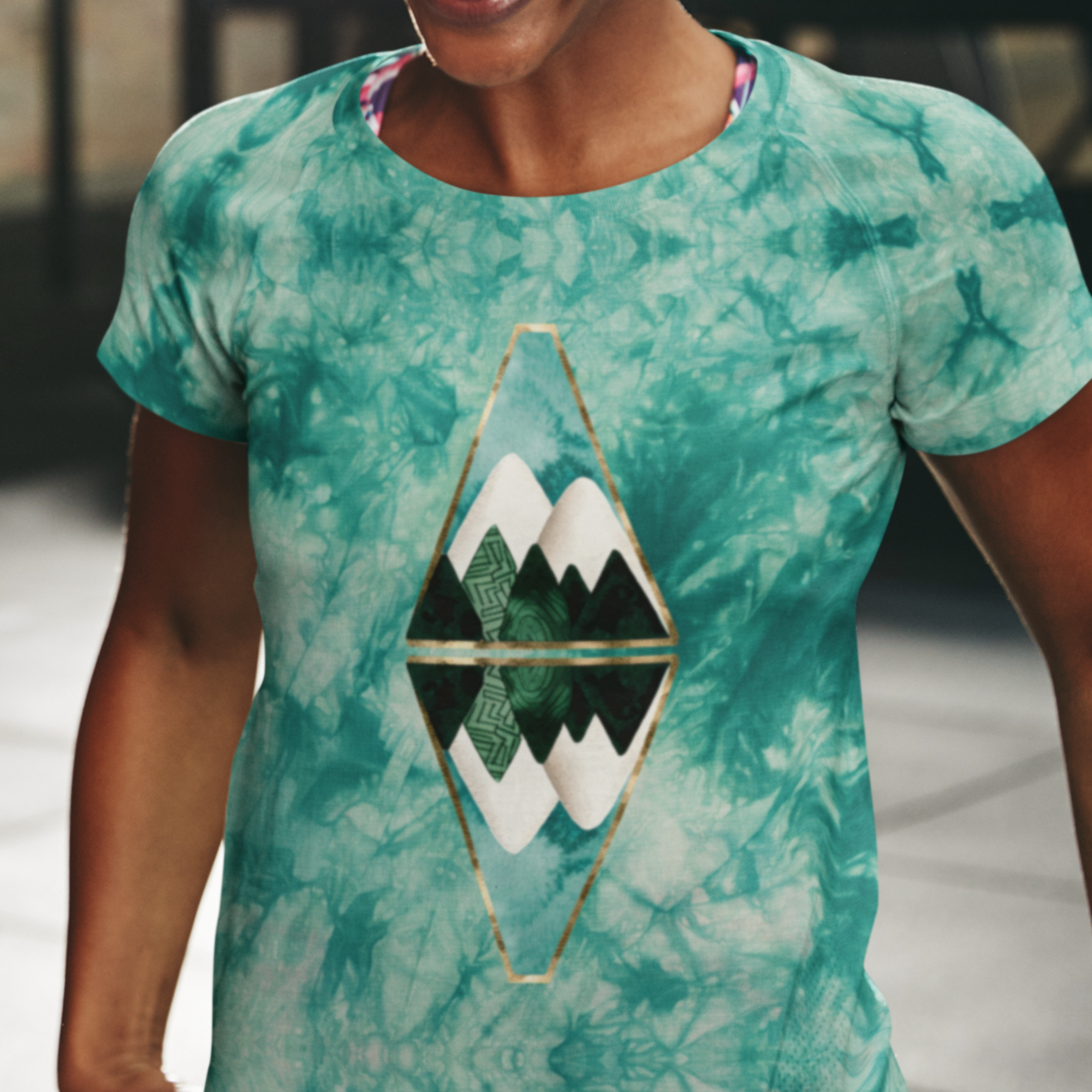 Teal Tie Dye Reflect Mountain Women's T-shirt